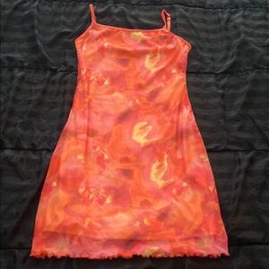 Vibrant Orange and Yellow Mini Dress with Silky Sheen